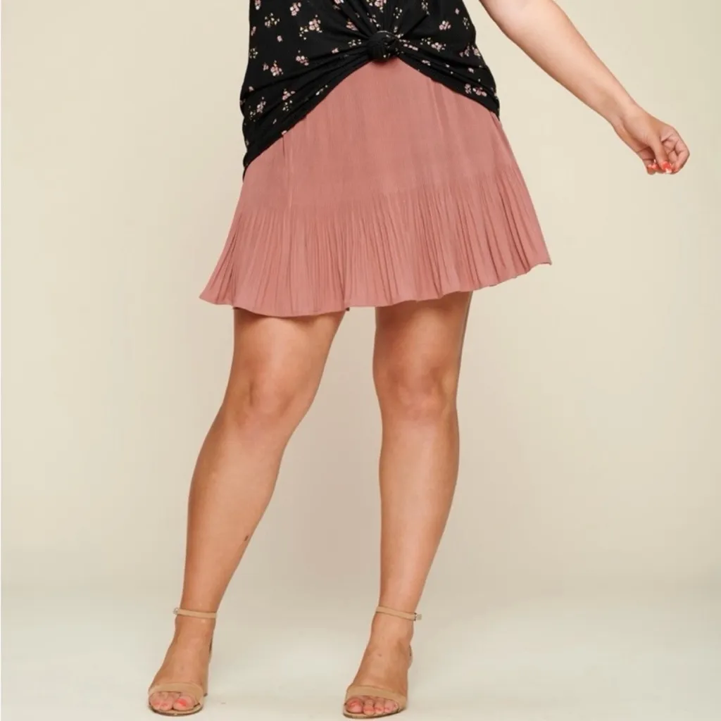 Oddi Pleated Solid Woven Pull On Mini Skirt Women's Plus Size Ash Rose 3X New - Image 3