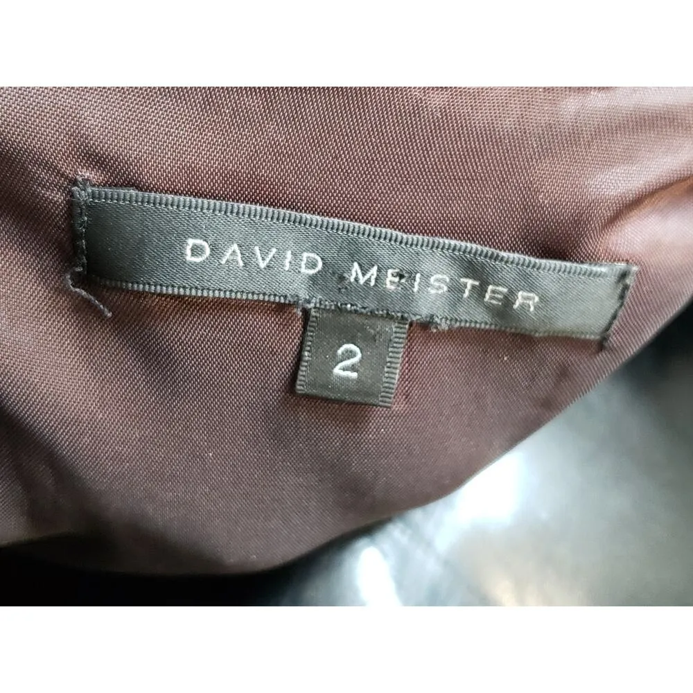 David Meister Sheath Dress Womens 2 Brown O Ring Detail Split V Neck Sleeveless - Image 3