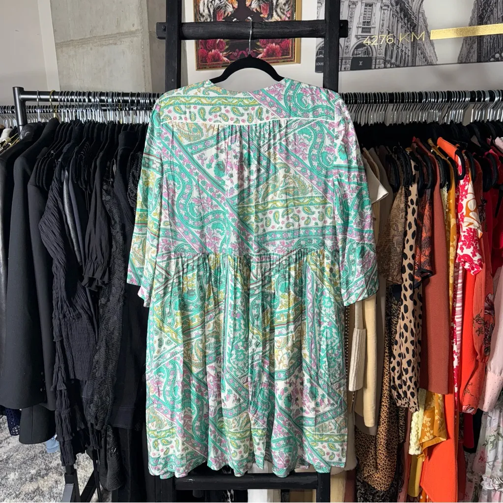 ba&sh Fleur Printed Mini Dress in Green Multi - Image 6