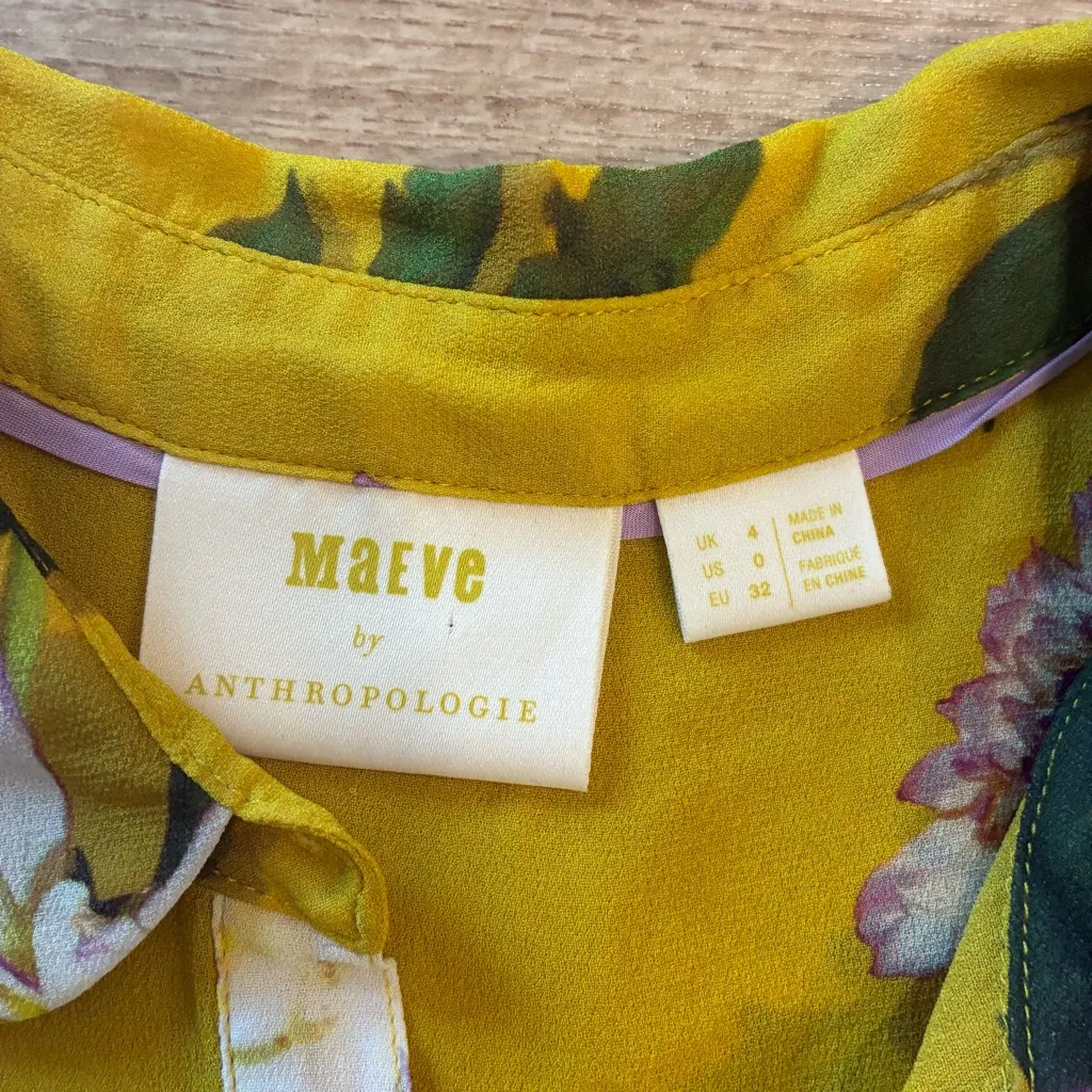 Maeve x Anthropologie Floral Sheer Button Down Sleeveless Top Viscose Size 0 - Image 4