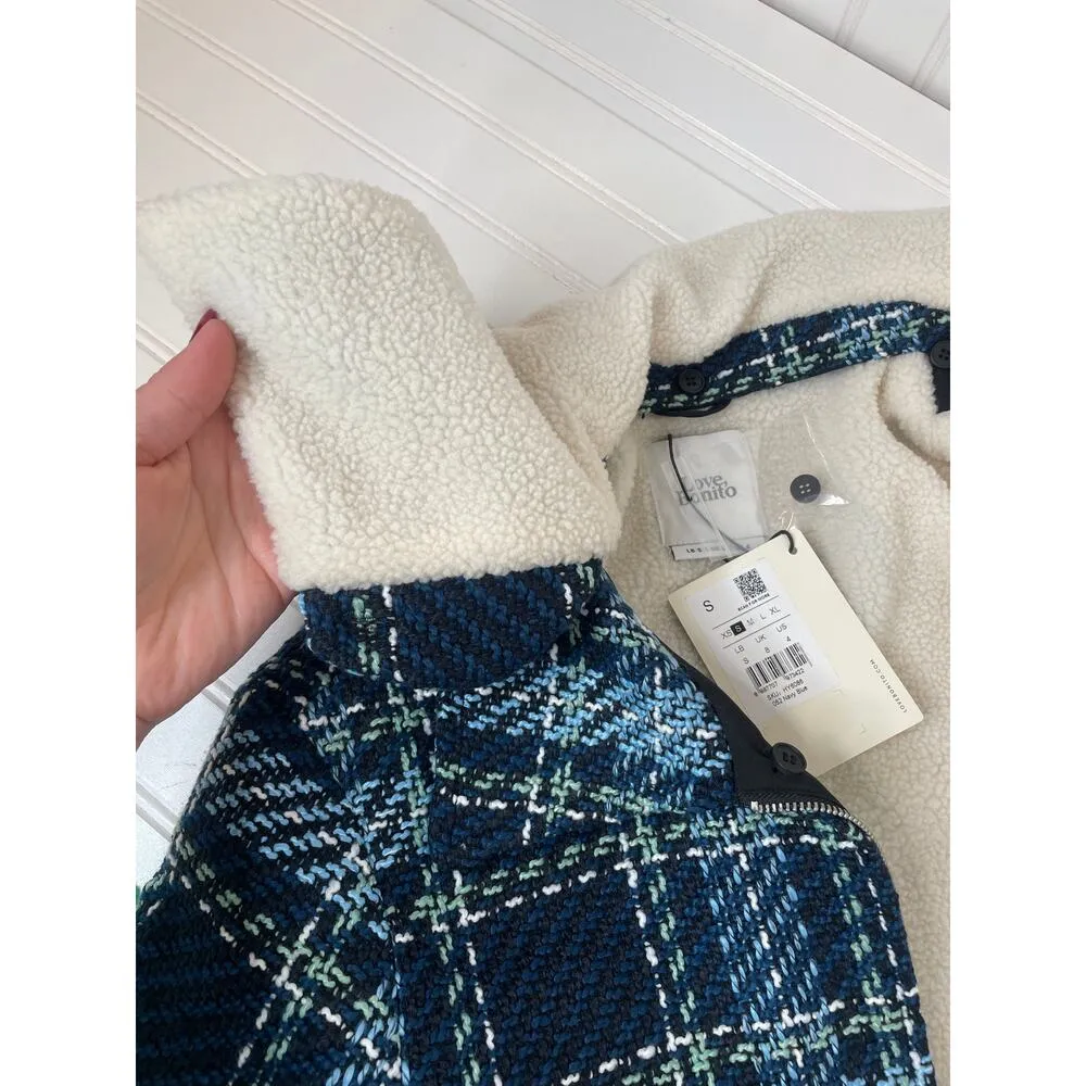 NWT Love Bonito Detachable Collar Tartan Crop Jacket Navy Blue Womens Size S - Image 6