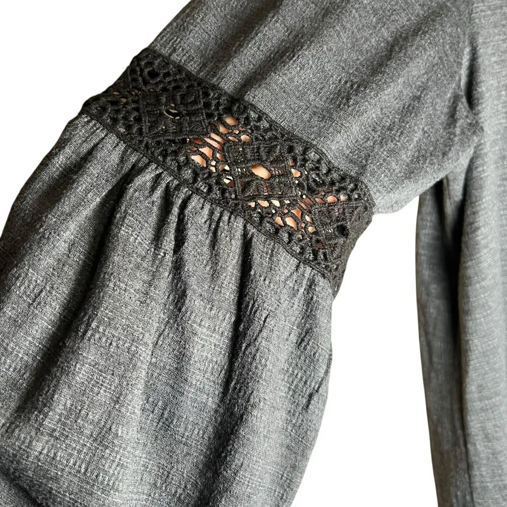 Knox Rose Boho Bell Sleeve Top Sz XXL Gray Crochet Knit Tunic Whimsigoth Witchy - Image 3