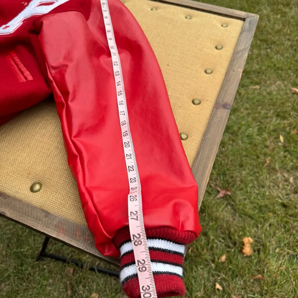 🆕NEFF Varsity Wool Jacket Red fully Lined Snap Closure With the patch P - Image 7