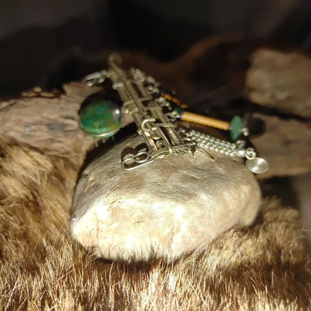 Artisan Brooch articulatingVintage Middle Eastern Silver Turquoise Ethnic Dangle - Image 8