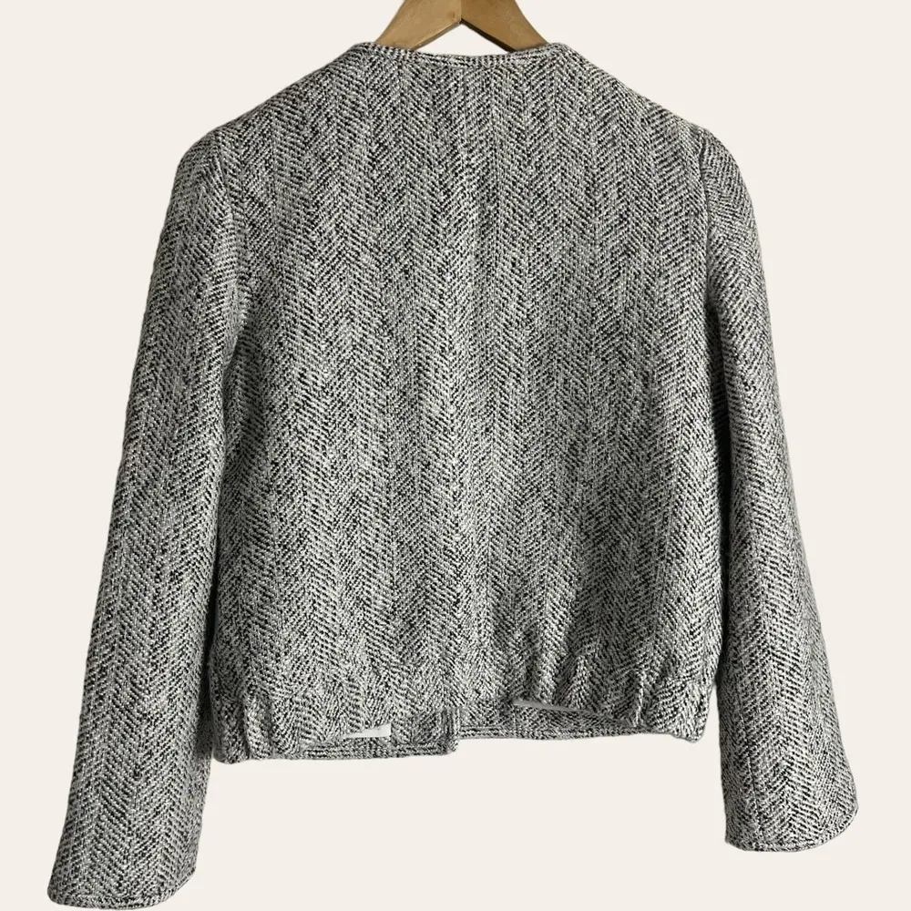 Derek Lam Grey Tweed Gold Button Collarless Jacket Size Small - Image 9