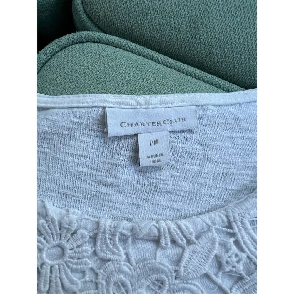 Charter Club Women's Petite Lace Embroidered T-Shirt White Size M - Image 2