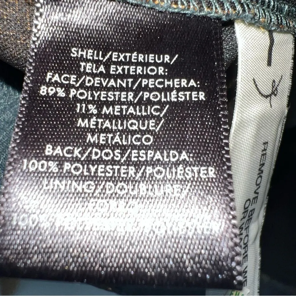 Ann Taylor Short Sleeve Shift-Green w/Metallic Gold Floral Brocade Gold Zipper-6 - Image 10