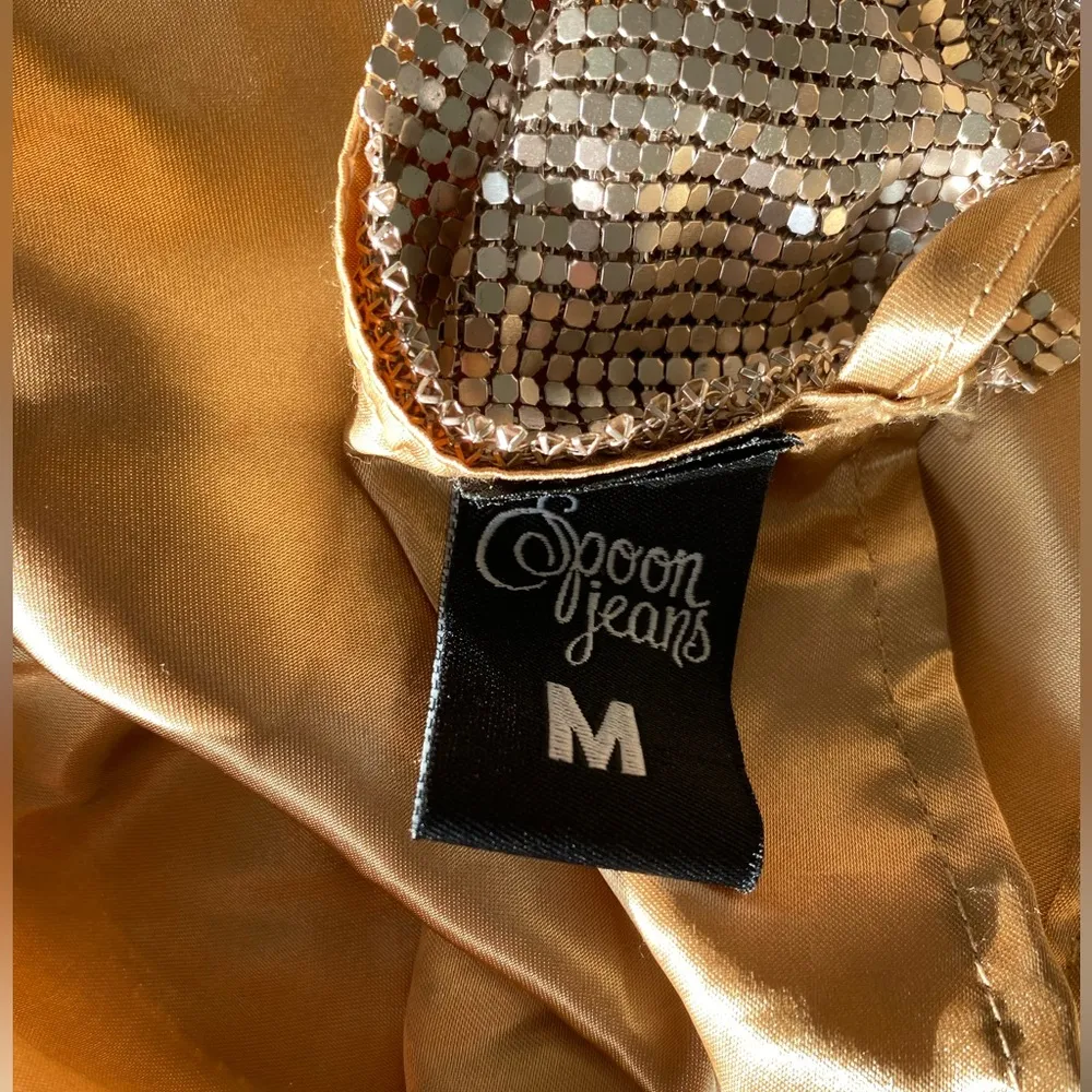 Spoon Jeans Sparkle Chainmail Tie Top, Size Medium Gold - Image 2