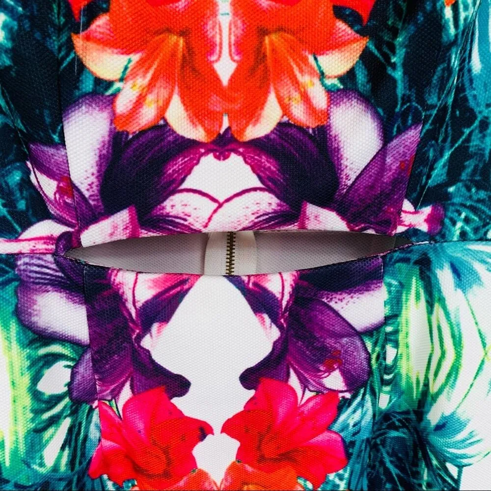 Tropical Body Con Dress Peekaboo Sz Small - Image 8