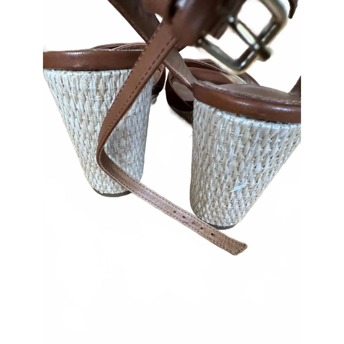 J. McLaughlin Carmel Brown Wedges Leather and Rattan Size 10 - Image 6