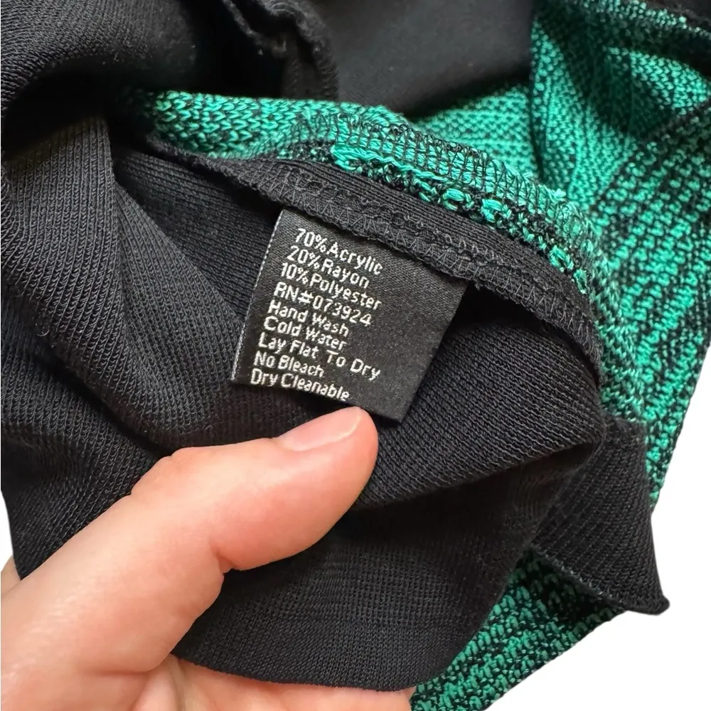 Misook Eliza Sheath Dress Size L Green Black Knee Length Short Sleeve - Image 3