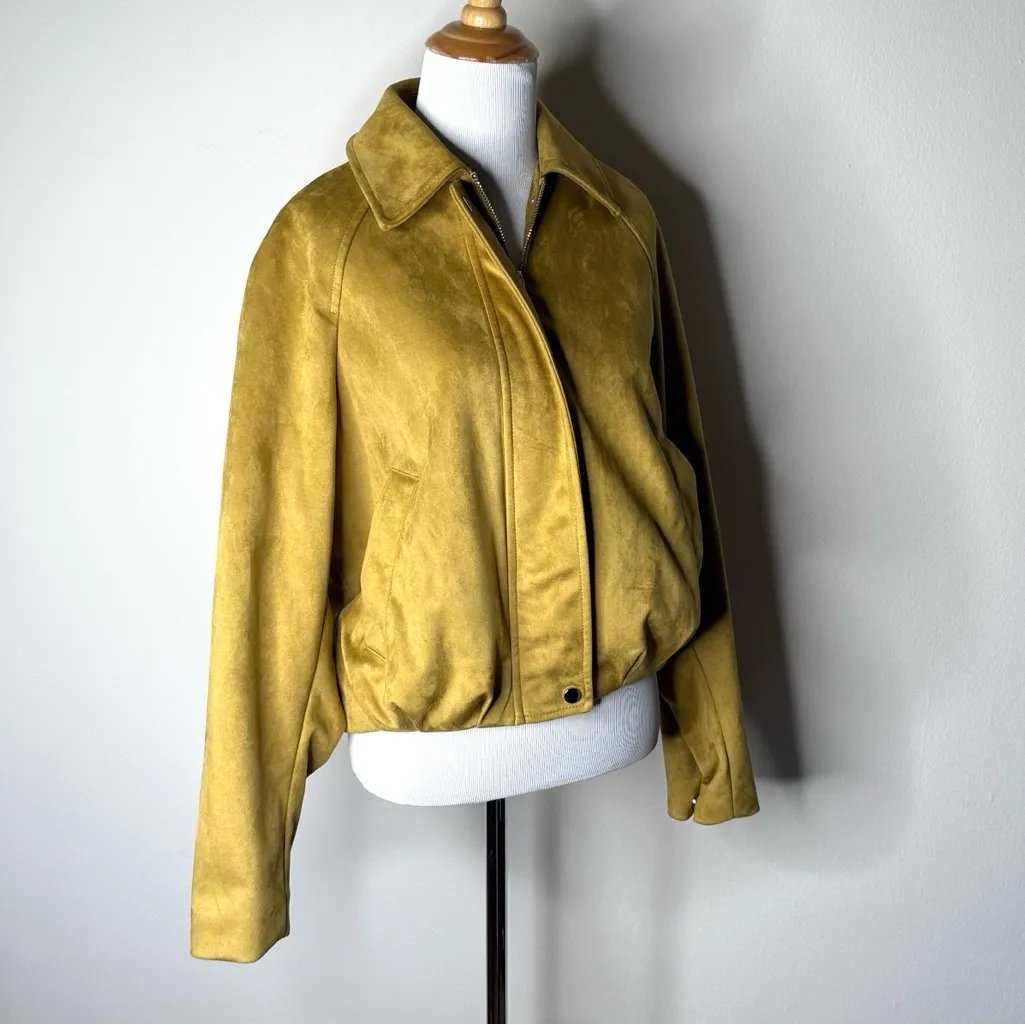 Zara Mustard Yellow Faux Suede Bomber Jacket - Image 3