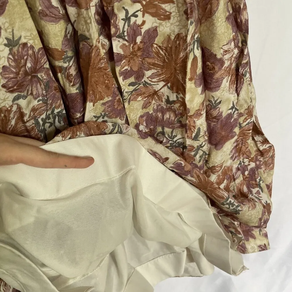 Purple and cream indian floral short sleeved maxi dress full skirt size large - Image 7