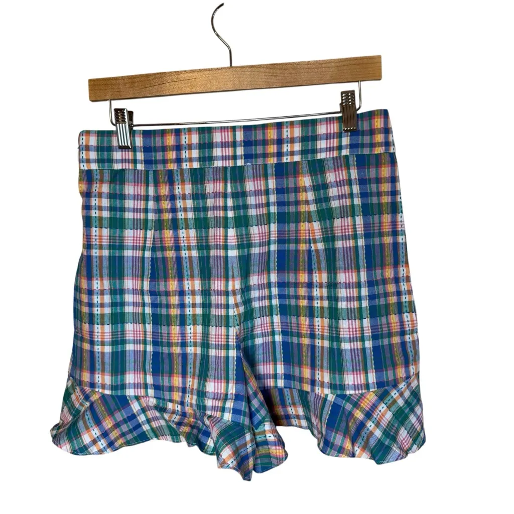 Sezane Dorian Shorts Careo Plaid Size 40 US 8 Ruffle Hem Colorful Preppy Twee - Image 4