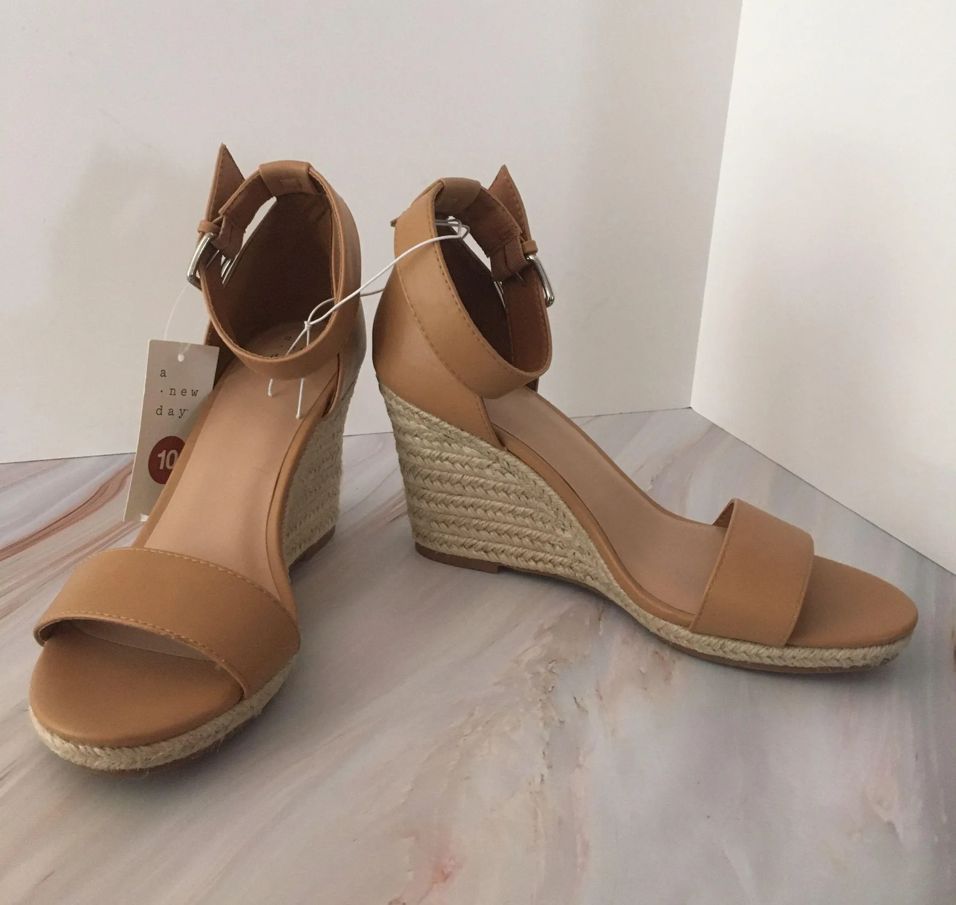 Wedge Espadrille Sandals, Size 10 Tan - Image 5