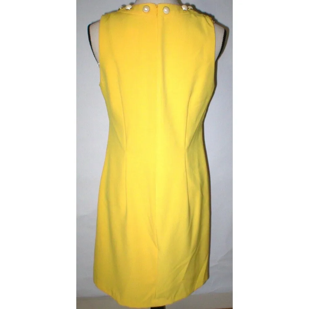 New Womens NWT $269 Taylor Dress 8 Sheath Yellow Pearl Jeweled Collar Sleeveless - Image 5