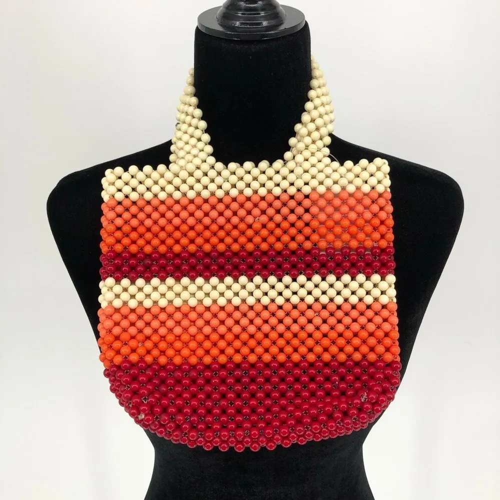 Urban Outfitters Retro Orange Red Cream Beaded Handbag NWT - Image 5