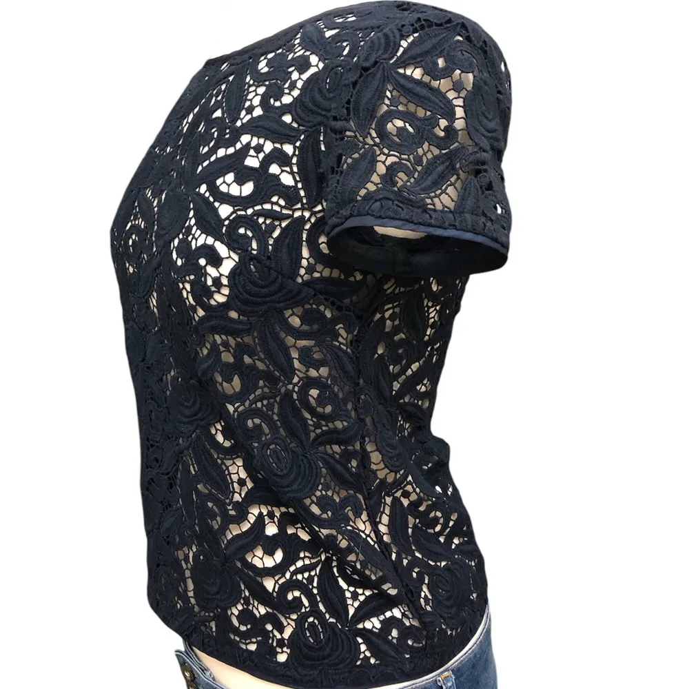 Juicy Couture Navy Guipuere Lace Short Sleeve Top - Image 5