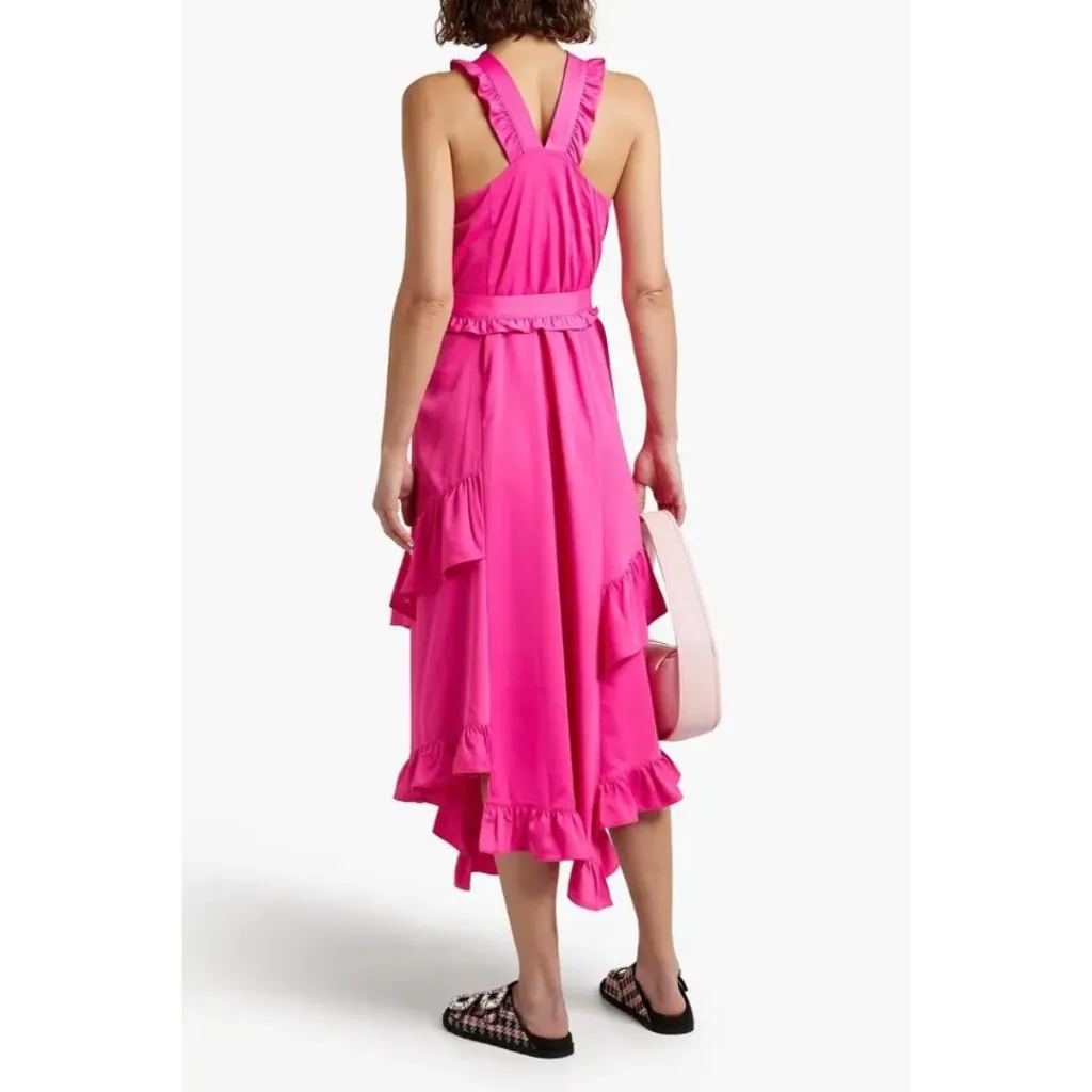 New 10 Crosby Derek Lam Dasha Halter Midi Dress Pink Ruffle Keyhole High Low  4 - Image 8