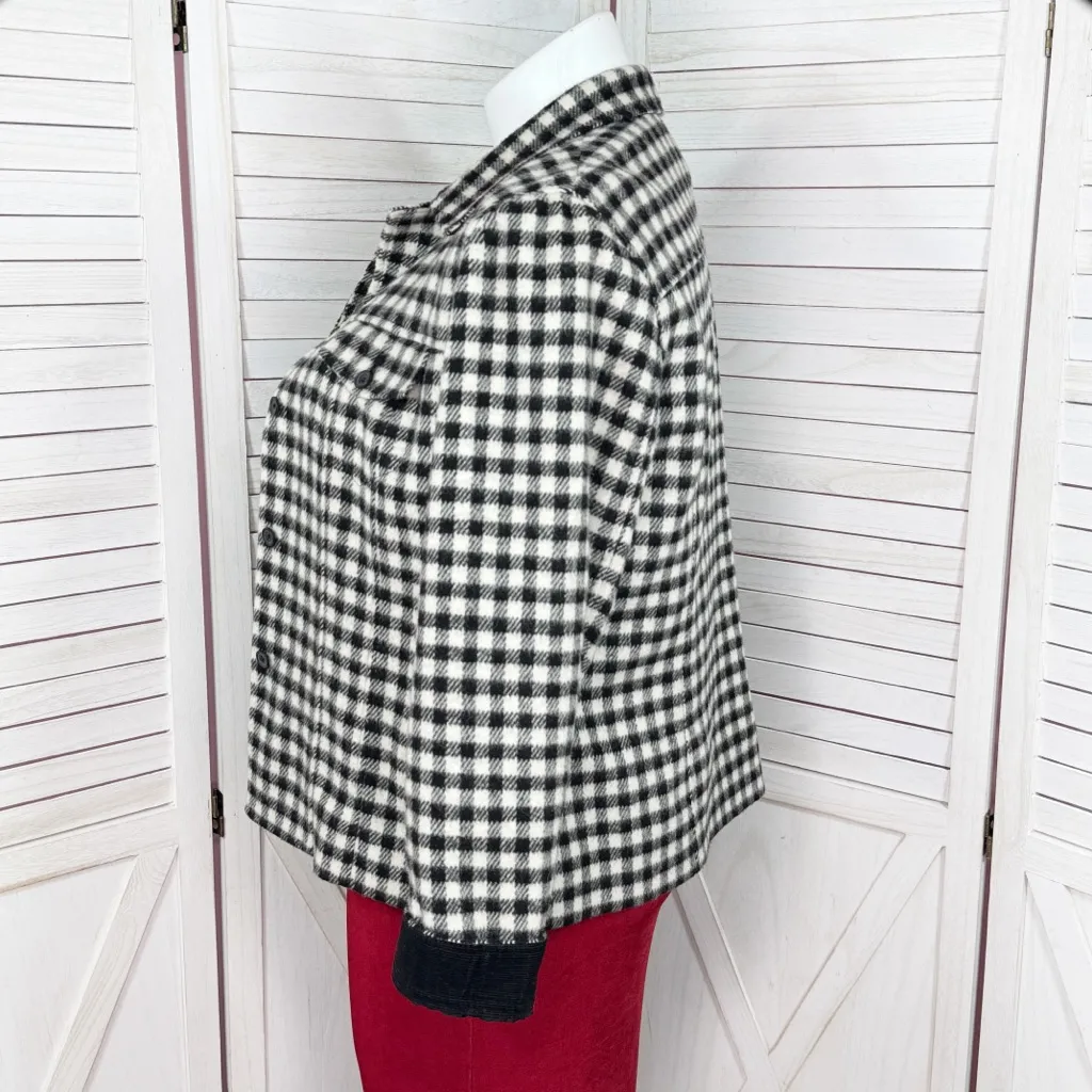 Talbots Gingham Check Wool Blend Shirt Jacket Shacket Black White 16 - Image 2