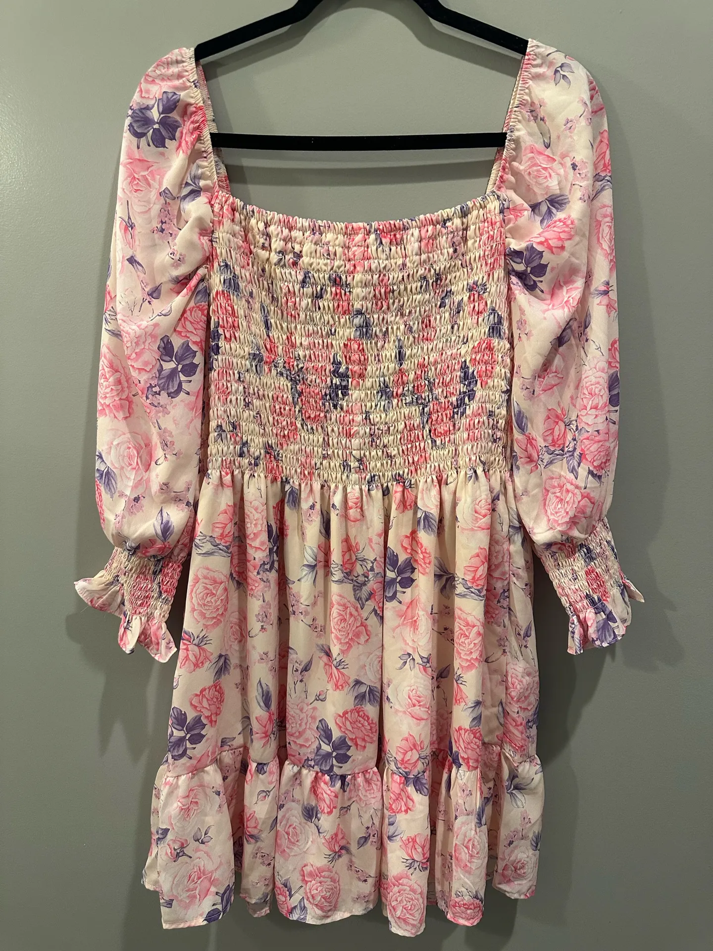 Peach Love Floral Square Neck Ruffle Sleeve Babydoll Dress - Image 2