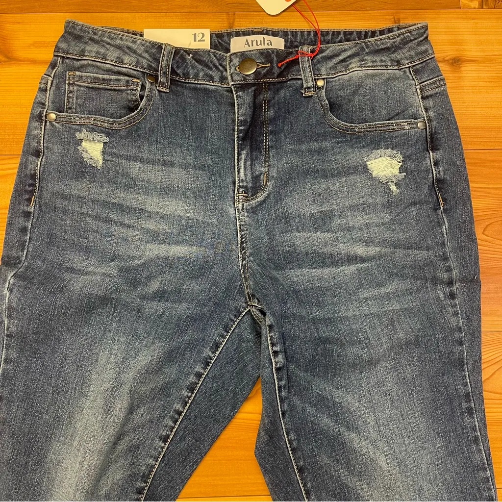Arula Bootcut Destructed Medium Wash High Rise Denim Jeans size 12 30” Waist New Blue - Image 3