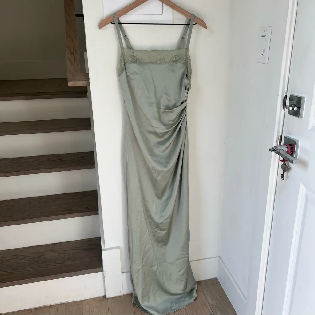 NWT Reformation Vesper Satin Maxi Dress in Salvia Green - Image 3