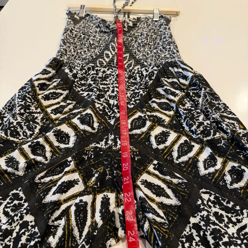 Free People Balloon Gauzy Smocked Jumpsuit Brown Black Size Small - Image 9