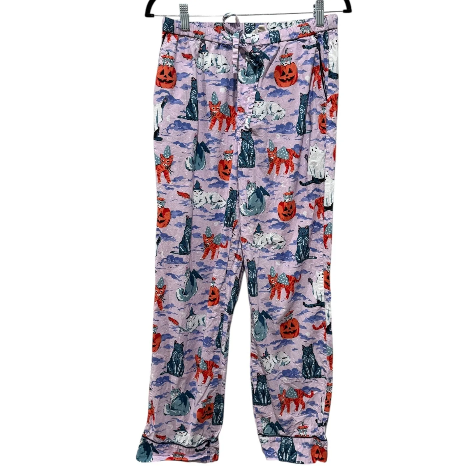 Anthropologie Print Fresh Pajamas Women XS Halloween Cats Witch Pumpkin Organic Purple - Image 6