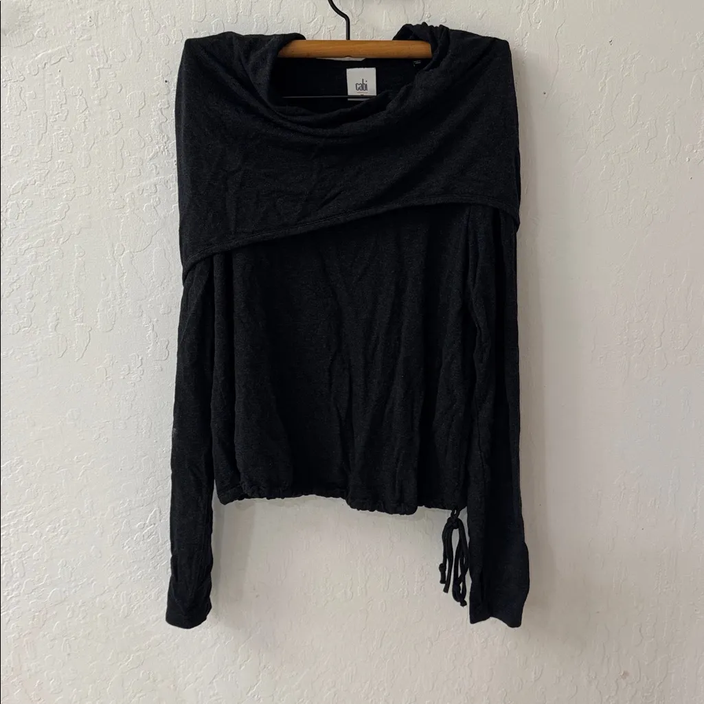 Cabi Gray Recess Topper Cowl Neck Hoodie Drawstring Waist Sweater M - Image 3