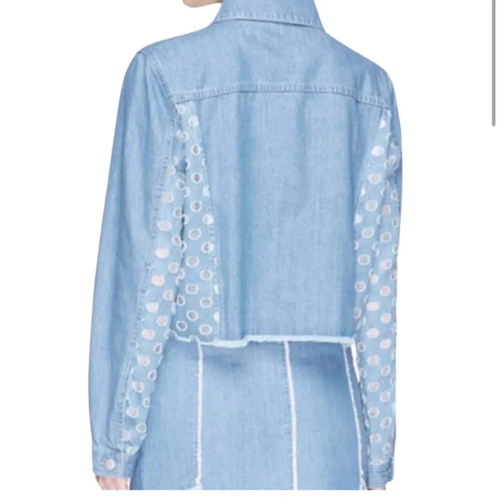 J Brand Women’s Cyra Polka Dot Panel Crop Denim Blue Jean Jacket - Image 2