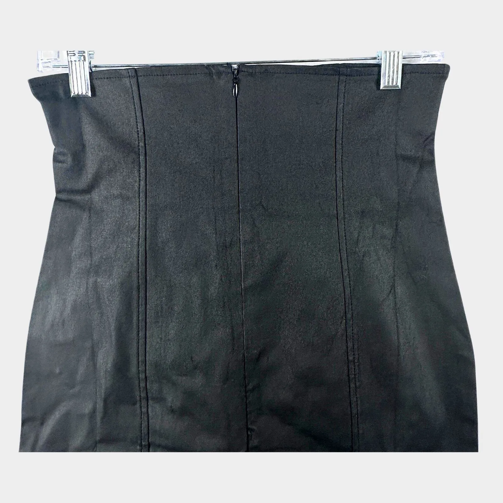 High Rise Faux Leather Pencil Skirt Sz S Black Side Slit Shaping Career Academia - Image 4