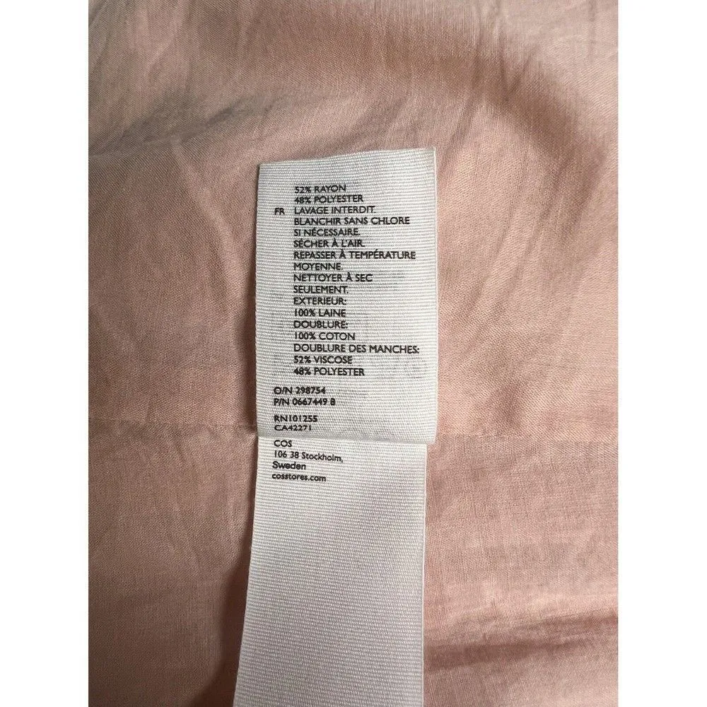 Cos Women’s Pink Wool Collarless Coat Jacket - Size 2 - Image 5