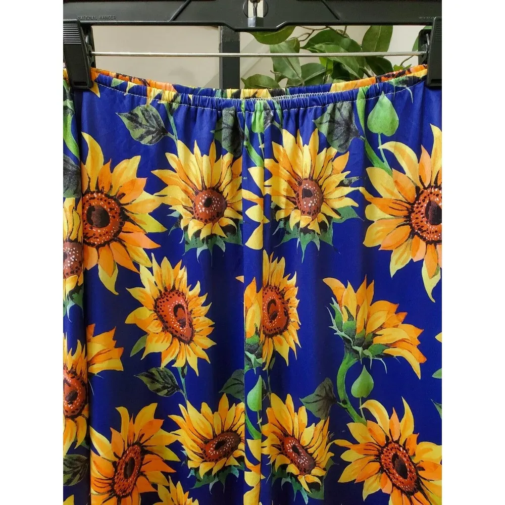 SHEIN Women Blue Floral Sunflower A-Line Comfort Waist Knee Length Skirt Size 2X - Image 2