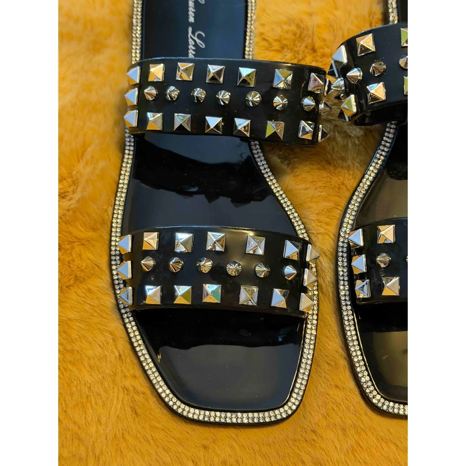 Lauren Lorraine Studded Black Jelly Sandals Women Rhinestone Size 8 NIB - Image 7