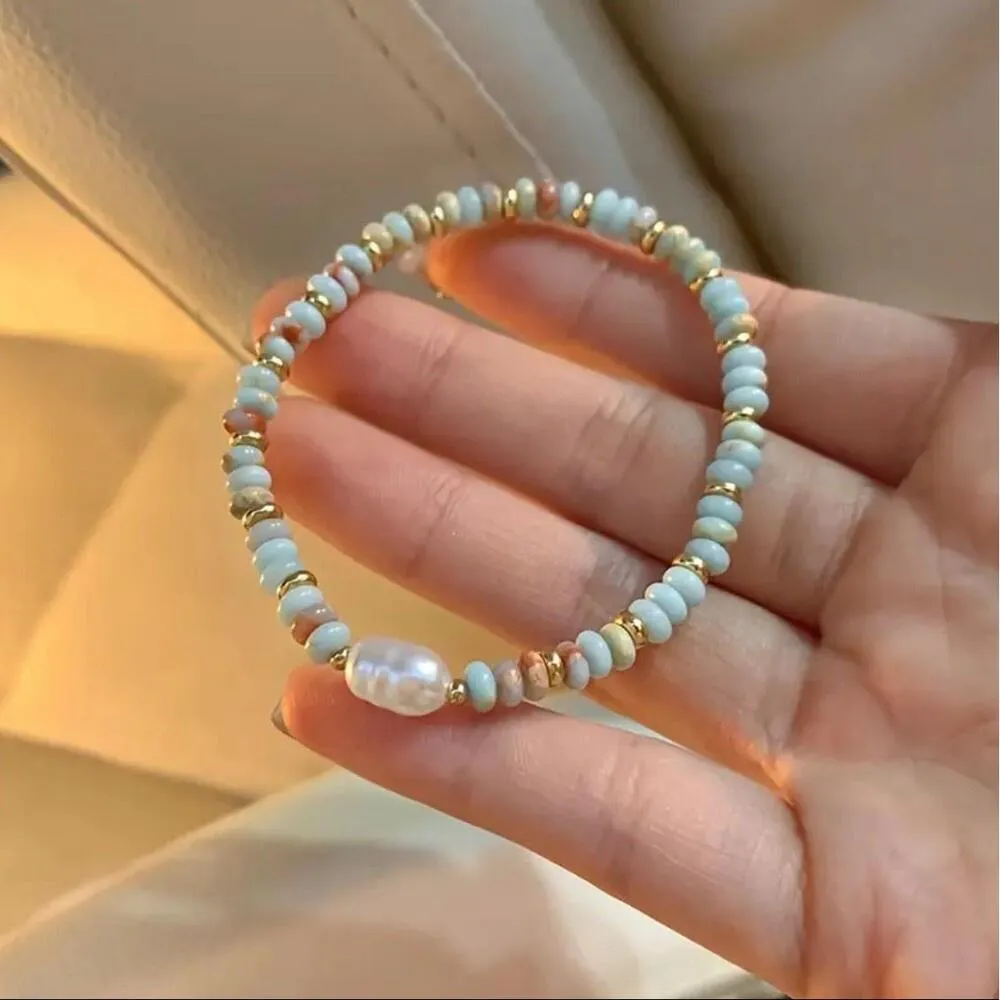 Stainless steel Pearl And Beaded Collar Necklace SET Womens Blue - Image 7