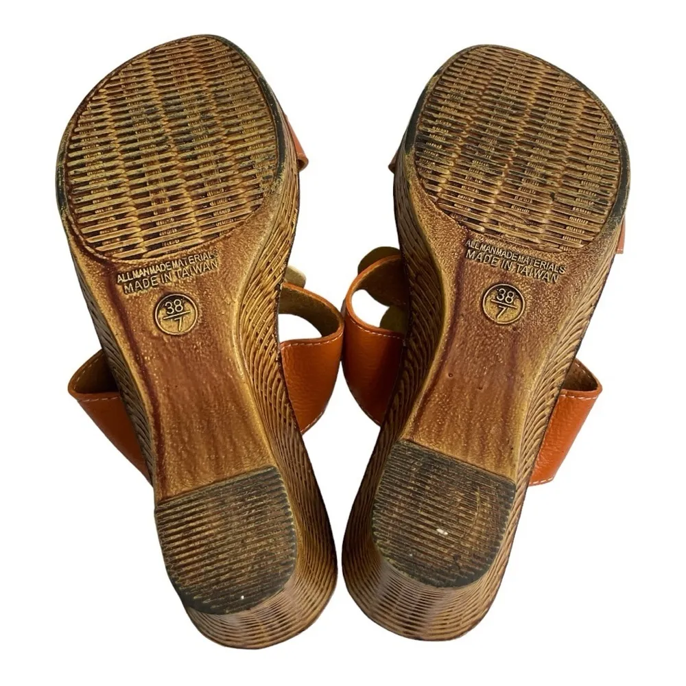 Bonita sandals slide peep toe wedge shoes low heels size 7 Orange - Image 8