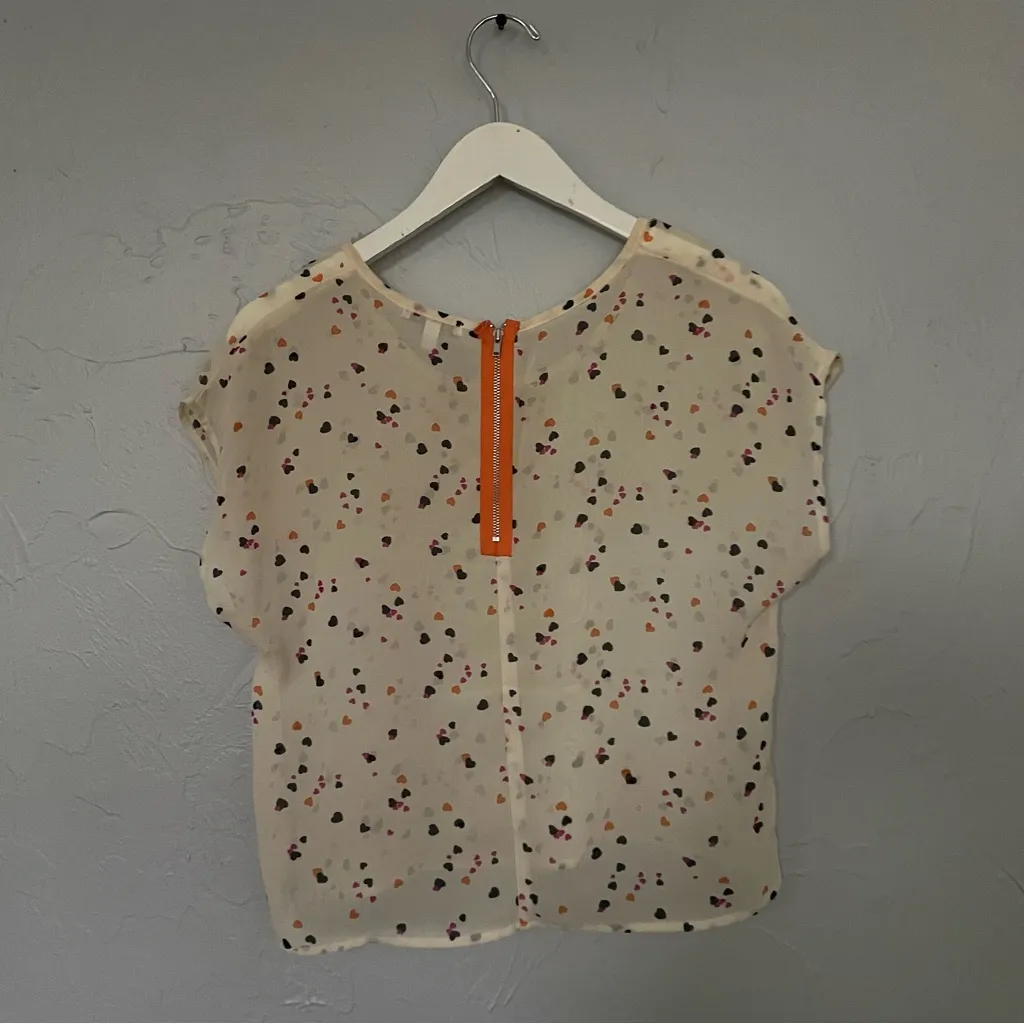 dELiA*s Tan Sheer Relaxed Heart Print Blouse 2010s Y2K size M Blue Size M - Image 5