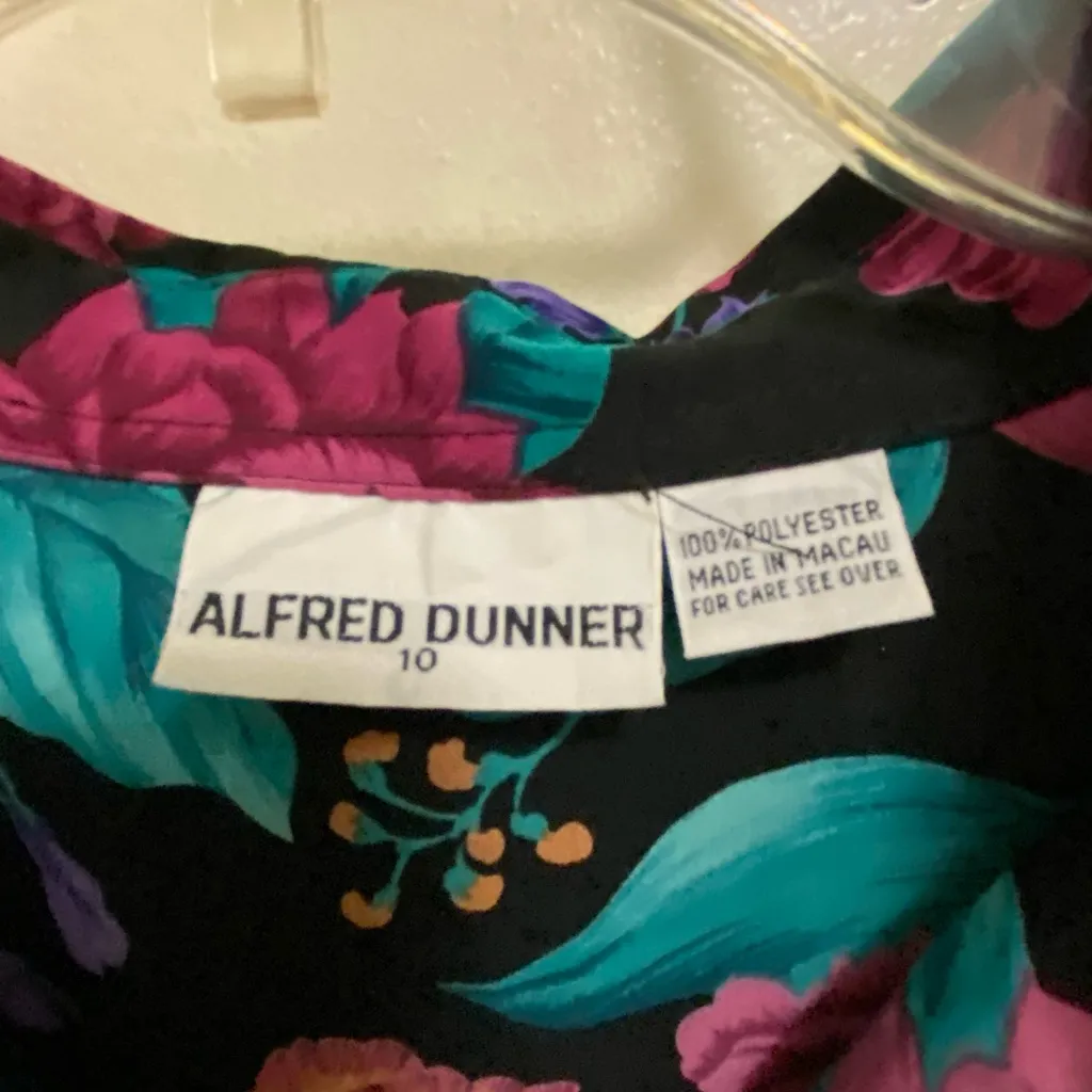 Alfred Dunner Womens Top Blouse Size 10 40” Floral Print Black Teal Purple Red - Image 2