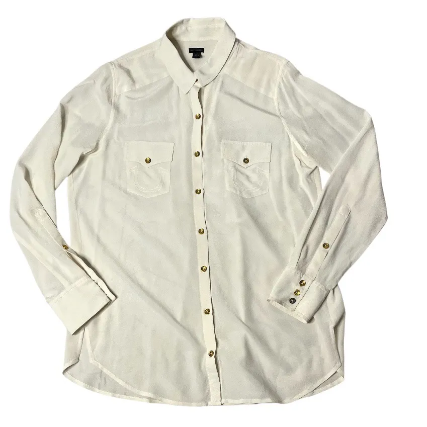 TRUE RELIGION Blouse Shirt Ivory Cream Color Gold Tone Buttons Womens Medium - Image 3