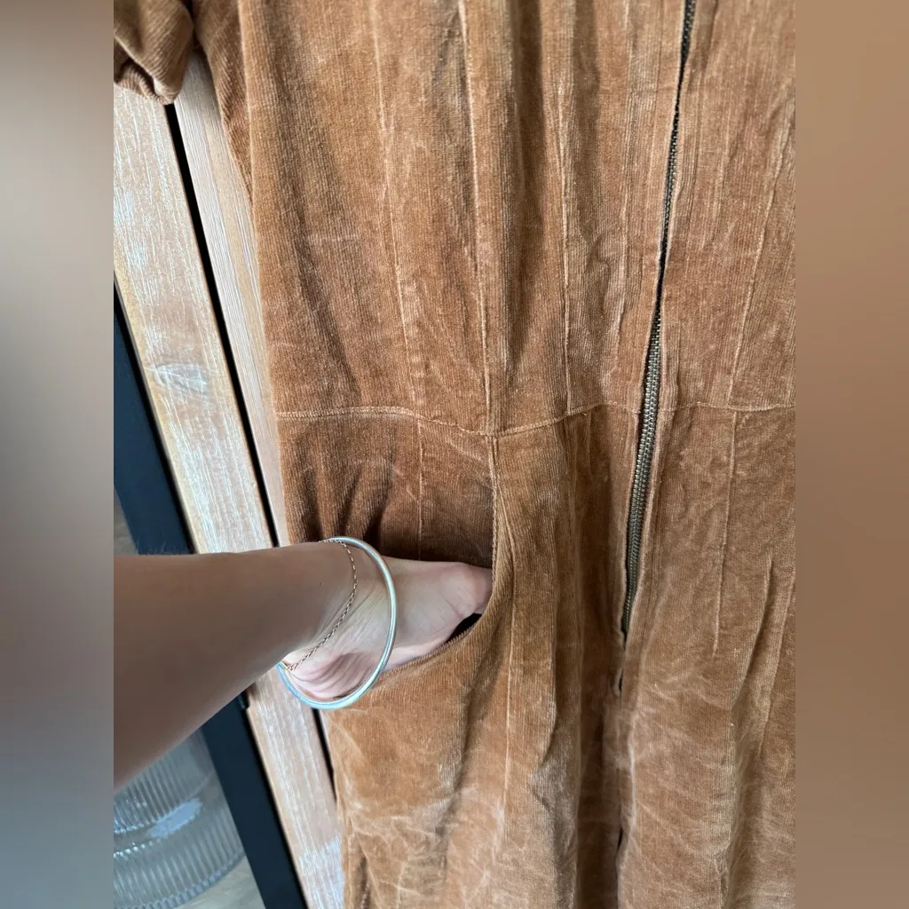 Corduroy jumpsuit utility pockets zip up collar wide leg short sleeve boiler - Image 5