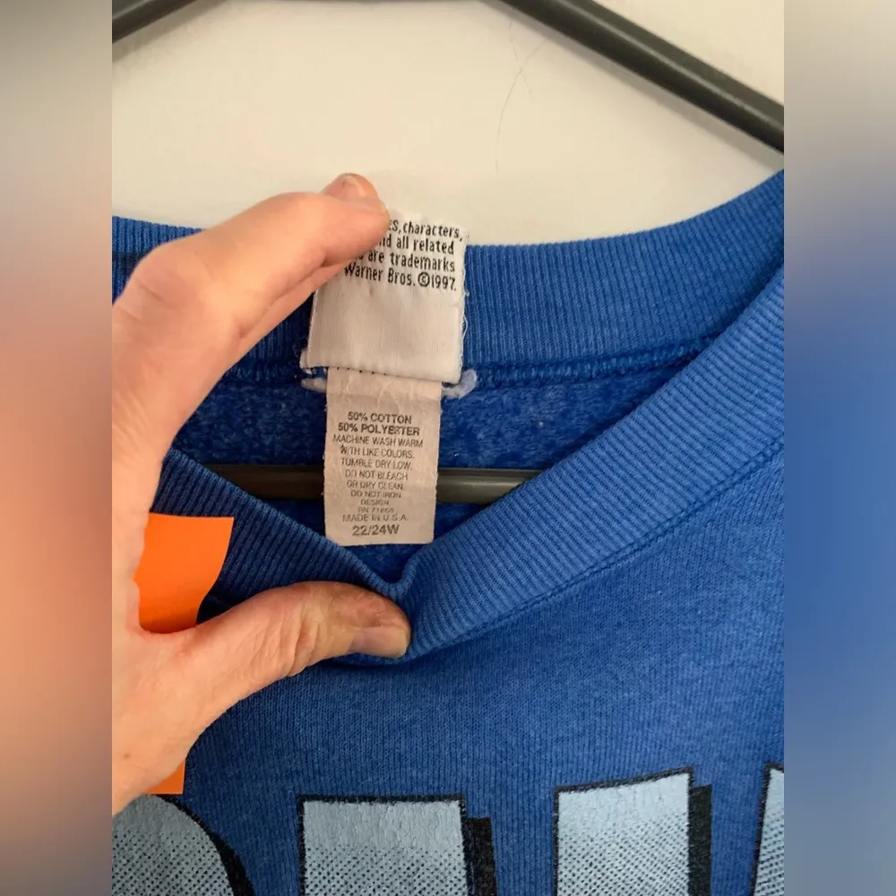 VTG Looney Tunes Tweety Bird Sweatshirt Crewneck Pullover Graphic Blue XL XXL - Image 7