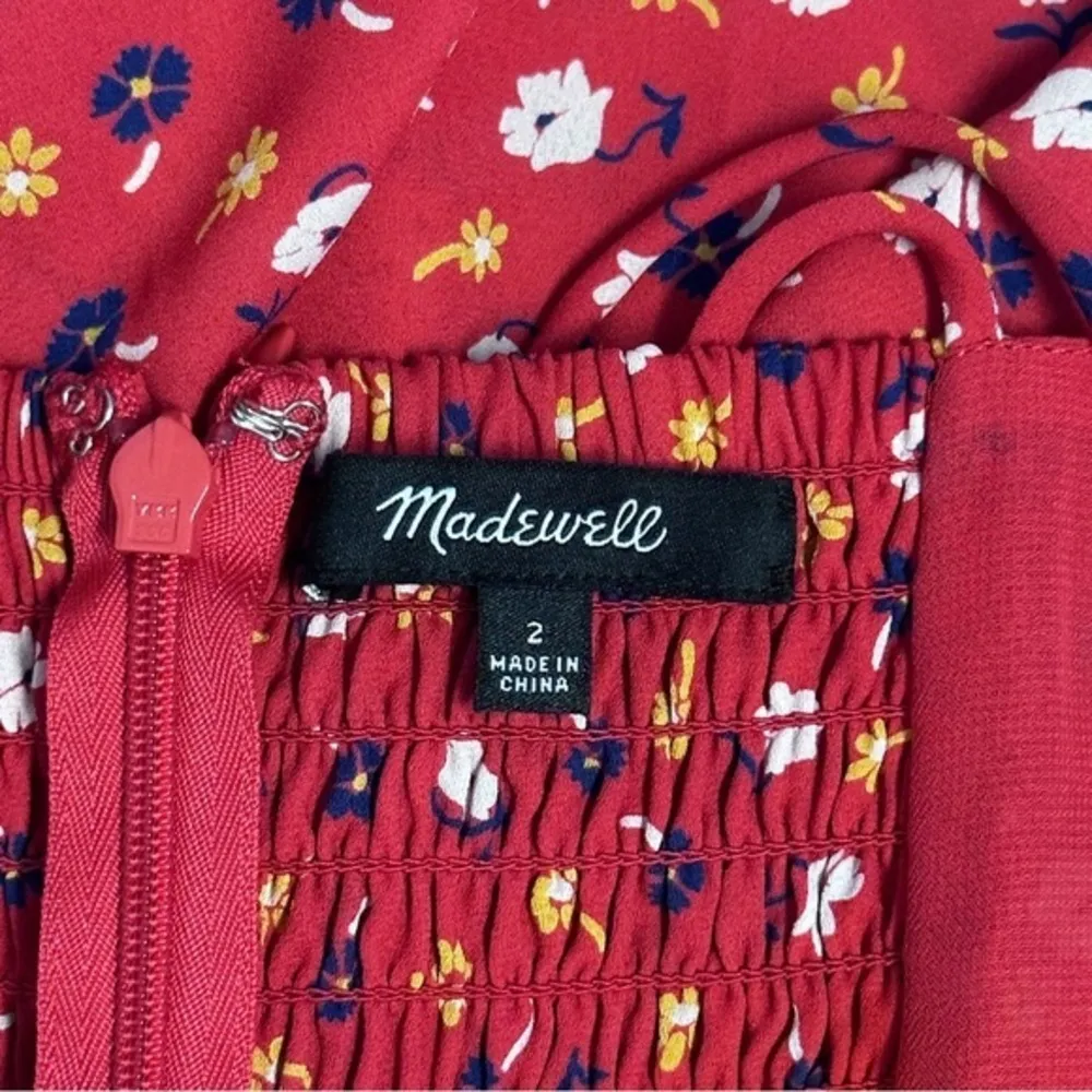 Madewell Red Prairie Poses‎ Ruched Wide Leg Spaghetti Strap Jumpsuit Size 2 - Image 5