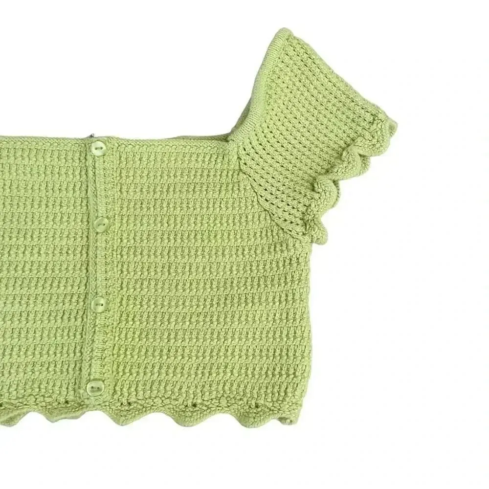 Zara Lime Green Crochet Off Shoulders Cropped Tank Top SZ S #1138 - Image 4
