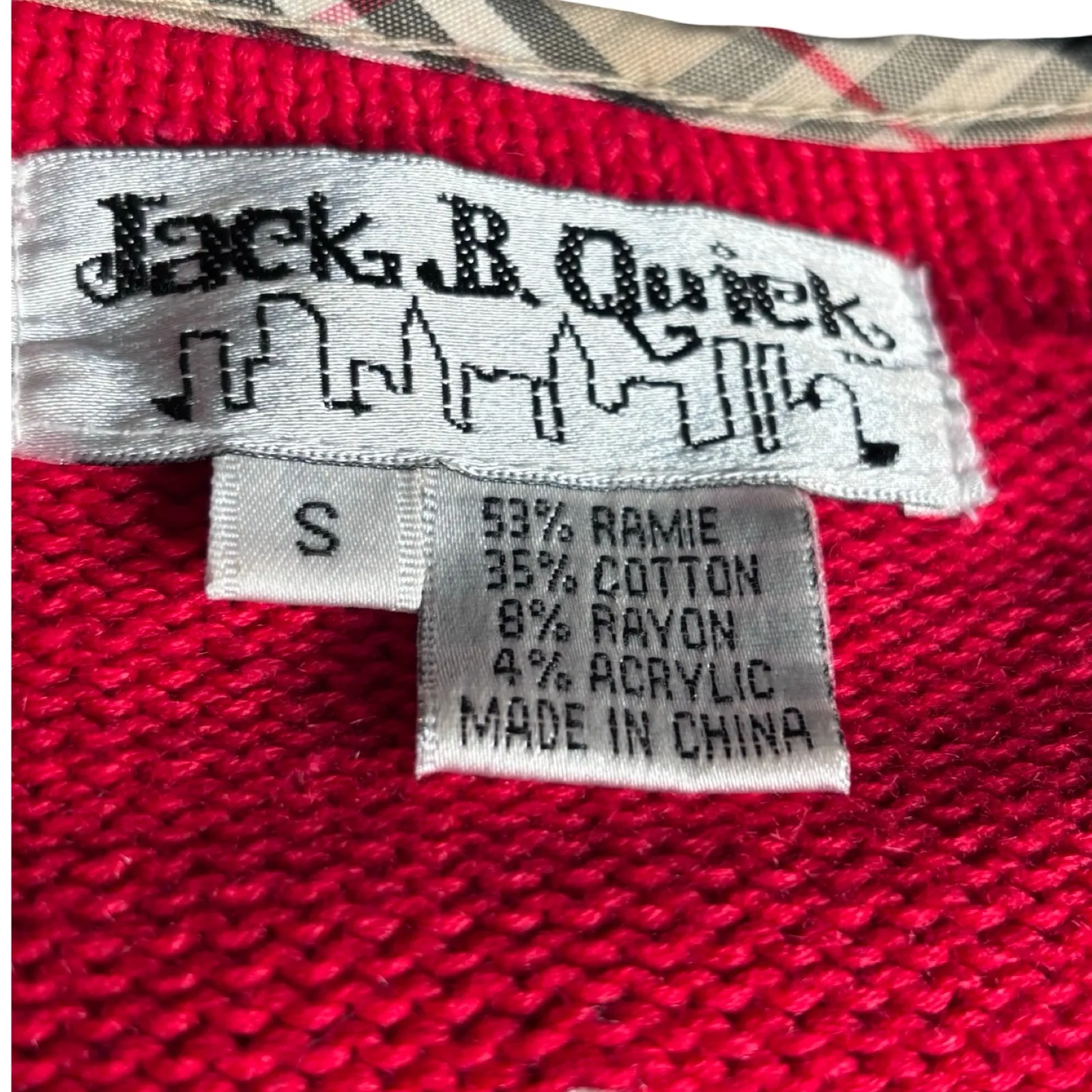 Vintage 90s Red Dog Knit Cardigan Button Front Scottie Appliqué Plaid Trim Small - Image 7