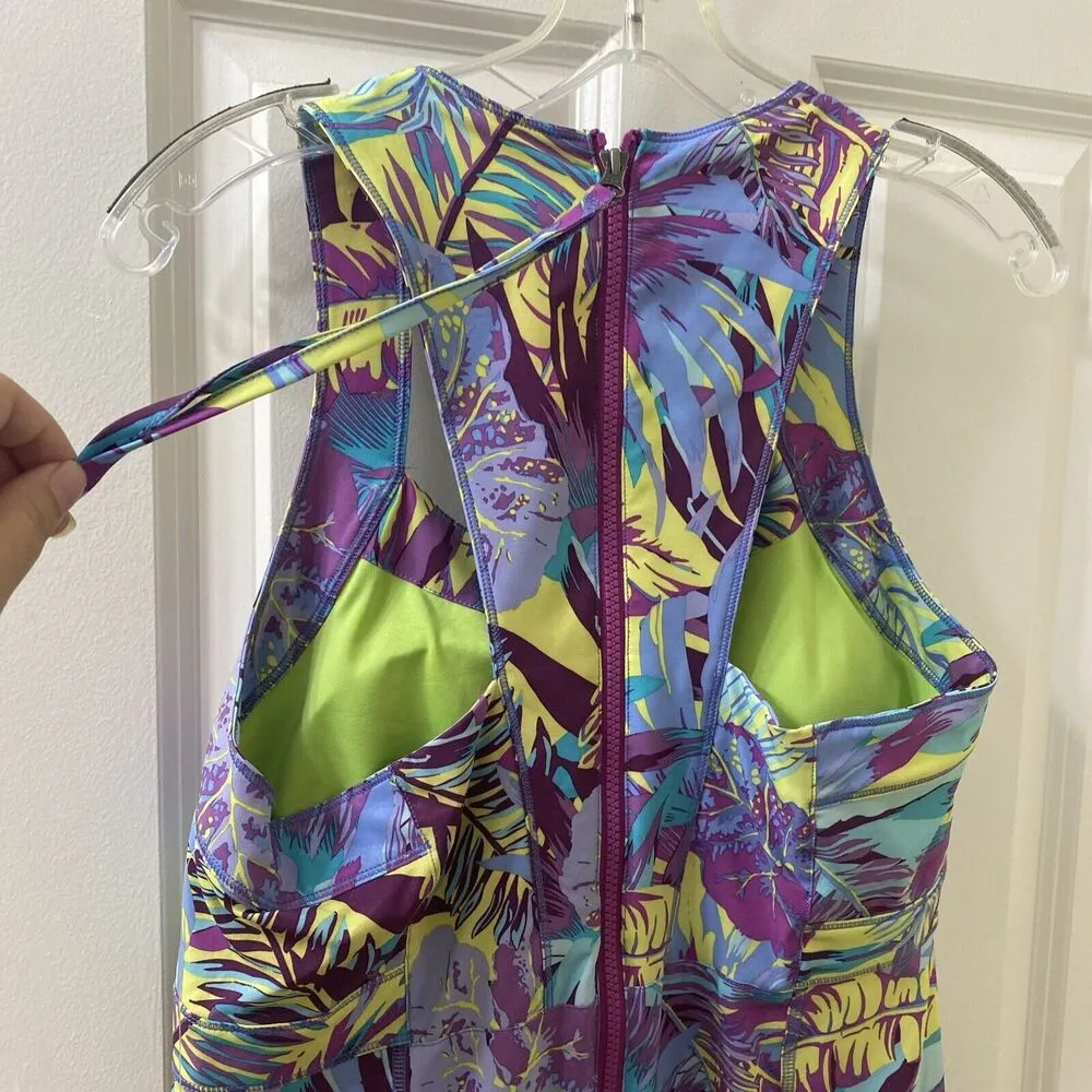 NWT Title Nine Athletic Dress 10 Floral Built in Bra Stretch Zip Up Racer Back - Image 7