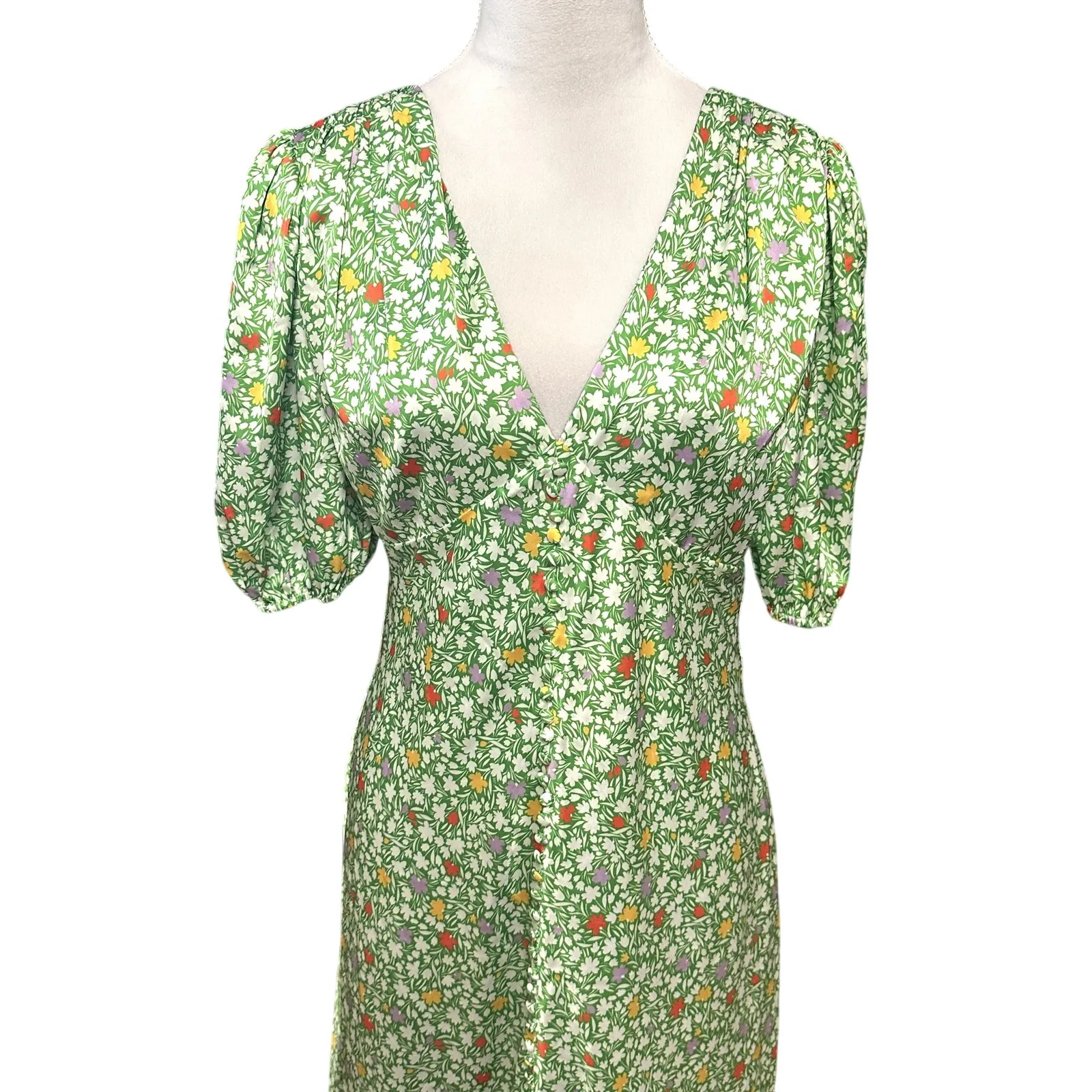 Alexia Admor Floral Midi Dress Lorelei Bubble Sleeve V-Neckline Green W US 6 NWT - Image 3