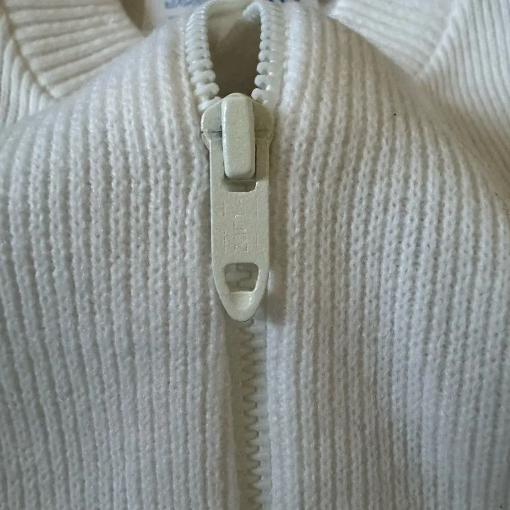 Vintage 80s Lightweight Knit Zip Up Athletic Jacket Oversized Cropped Sz S White - Image 3