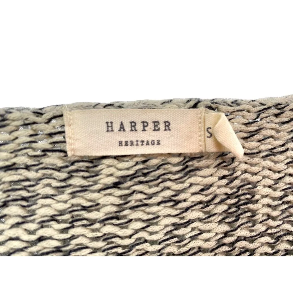 Harper Heritage Sweater Beige Ivory Faux Suede Elbow Patch Small Boho Cottage - Image 2