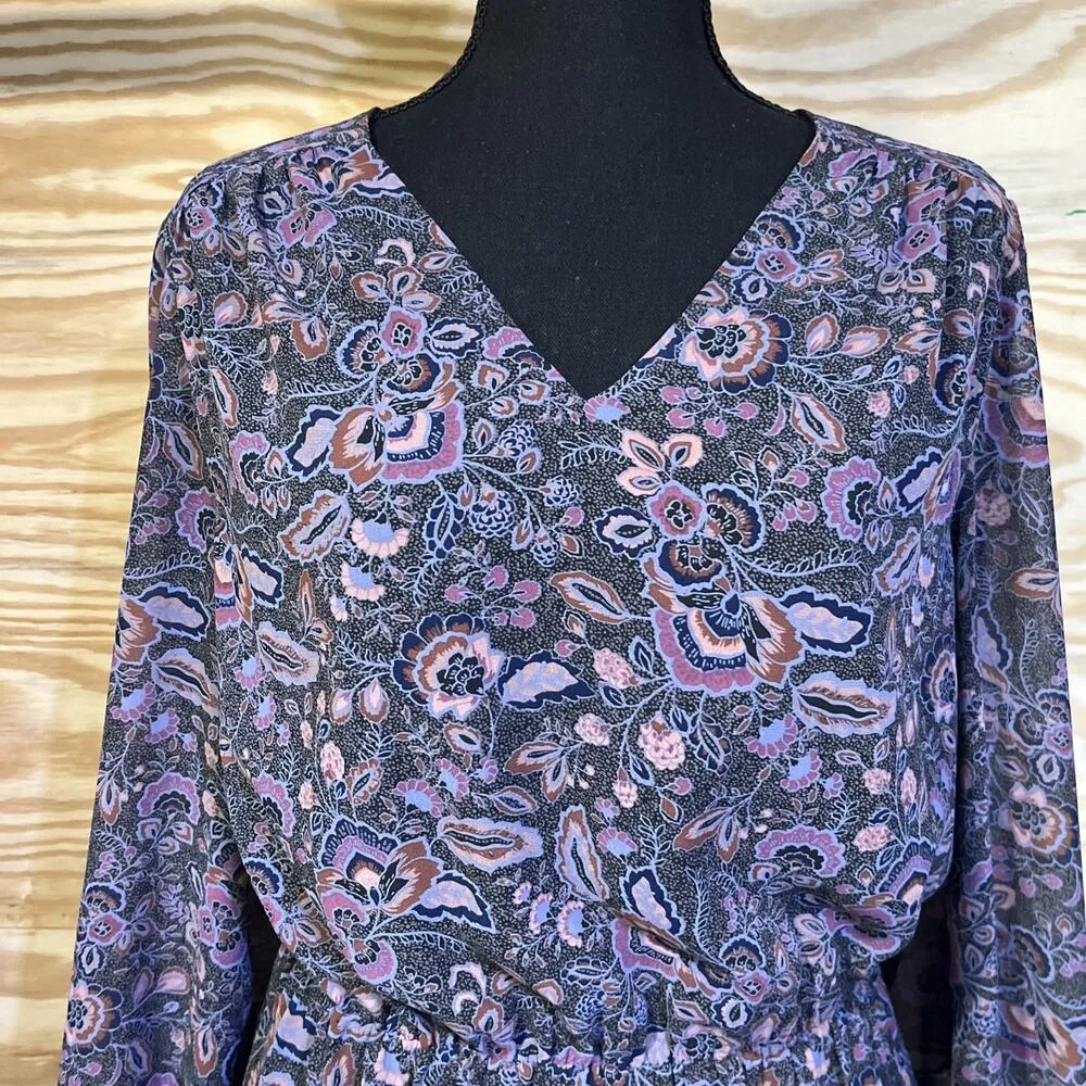 EVEREVE Women Olympia Dress Floral Paisley Long Sleeve Chiffon Mini Size Medium - Image 2